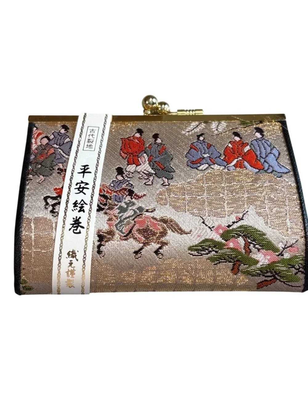 Japanese Heian Design Small Silk Kisslock Clutch Purse With Wooden Box